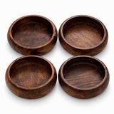 ch woodline Ceviz Ağacı Çerezlik Kase Seti 4 Adet 12 cm – El Yapımı Doğal Ahşap Kase, Masif Ceviz, Kahvaltılık ve Sunumluk Kase Set