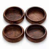 ch woodline Ceviz Ağacı Çerezlik Kase Seti 4 Adet 12 cm – El Yapımı Doğal Ahşap Kase, Masif Ceviz, Kahvaltılık ve Sunumluk Kase Set