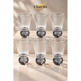 ChaCha Home 6'lı Çizgili Cam Kahve Yanı Su Bardağı, Renkli Top Ayaklı Sunum Bardak - Füme - Füme - Gri