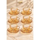 Chacha Home Boncuk Kulplu Ayaklı Cam Fincan Takımı 6 Kişilik 12 Parça - Bal