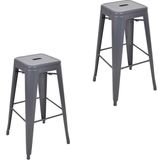 Chairlife Tolix Metal Bar Tabure(2 Adet) - Antrasit - Gri