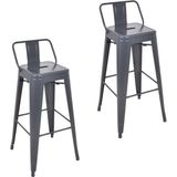 Chairlife Tolix Sırtlı Metal Bar Tabure (2 Adet) - Antrasit - Gri