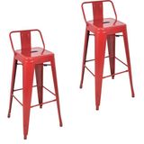 Chairlife Tolix Sırtlı Metal Bar Tabure (2 Adet) - Kırmızı