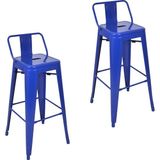 Chairlife Tolix Sırtlı Metal Bar Tabure (2 Adet) - Mavi