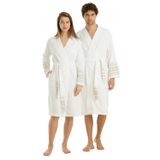 Chakra Derin Unisex Bornoz, Beyaz/Bej, M