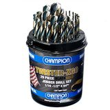 Champion Cutting Tool Corp TWISTER-XGO Champion Kesme Aleti Ağır Hizmet Siyah ve Altın 29 Parça Jobber Matkap Ucu Seti - ABD'de Üretilmiştir, 135° Split Pt, 1/16"-1/2" x 64Ths,