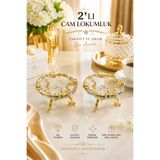 CHANCE GİFT 2li AYAKLI CAM SUNUMLUK LOKUMLUK DEKORATİF NİŞAN YÜZÜK YÜKSELTİCİ (7X4 CM)