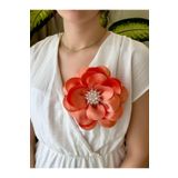 CHANCE GİFT Elegant İğneli Yaka Çiçeği İNCİ TAŞLI Çiçek Broş Kumaş Yakagülü Moda Turuncu Renkli İğneli Broş