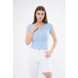 Chandraswear Kadın Mavi Dar Kalıp Crop T-shirt - Citcit
