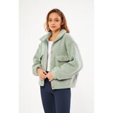 Chandraswear Sherpa Hırka Cep Detaylı Düğmeli Mint - Cecila - Yeşil