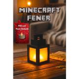 Chara Minecraft Fener Modern Tasarımlı Led Masa Lambası-Pilli Led Mum Hediyeli-Dekoratif Masaüstü Lamba