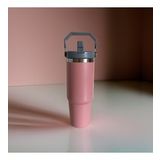Charcoal Flip Straw Çift Duvar Yalıtımlı Paslanmaz Çelik 0.89 Lt Pipetli Termos (pembe)