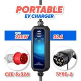 Chargemobile 22 Kw Taşınabilir Şarj Cihazı, (220V Dönüştürücü Hediyeli) Araç Şarj İstasyonu Seti