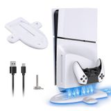 Charging Stand with Cooling Fan for PS5 Slim Console, New PS5 Slim Cooling Station for Controller Charger with RGB Colorful Light