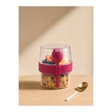Charlotte Candle Pembe Çatallı Kaşık Atıştırmalık Yemek Yoğurt Müsli Diyet Kabı Taşınabilir Pratik 400 ml Saklama Kabı Kaşıklı