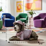 Charlotte Şapkalı Köpek Biblosu | 36 cm Dekoratif Hayvan Figürü, Modern Ev Aksesuarı Lüks Hediyelik