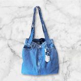 Charm Detaylı Denim Omuz Çantası - Mavi-22189