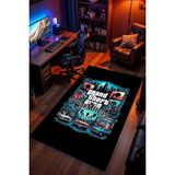 Charmbi Grand Theft Auto Desenli Kaymaz Taban Makinede Yıkanabilir Gaming Oyuncu Gamer Genç Odası Halısı - Çok Renkli - 160 x 250 cm
