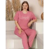 Charme Kadın Büyük Beden Bisiklet Yaka Milan Likralı Kısa Kol Pijama Takımı K601/246 - 1 Adet Pembe 5Xl