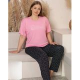 Charme Kadın Büyük Beden Bisiklet Yaka Milan Likralı Kısa Kol Pijama Takımı K601/247 - 1 Adet 4Xl Pembe