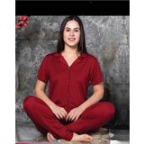 Charme Kadın Milan Gömlek Yaka Kısa Kol Pijama Takımı P300/223- 1 Adet Kırmızı-XL