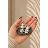 CharmFancy 1:12 Ölçek Çay & Kahve Fincan Tepsi Otantik Set Diorama Dollhouse Bebek Ev Eşya Obje Maket Minyatür Aksesuar