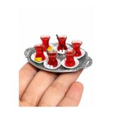CharmFancy 7'Li 2 Adet Şekerli, 2 Adet Şekersiz ,2 Adet Limonlu, 1 Adet Tepsi Mini Minyatür Çay Bardağı Diorama Dollhouse Telefon Süsü