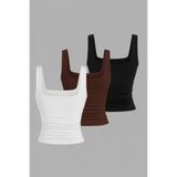 Charming pengora 3'lü Kadın Askılı Body Crop Atlet Basic Kare Yaka Esnek Likralı Toparlayıcı Günlük Bluz