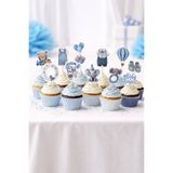 Charmira Store Erkek Bebek Cupcake Süsü 10+2 Adet Mavi Baby Shower Diş Buğdayı Parti Seti
