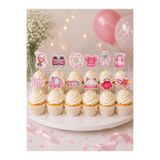 Charmira Store Kız Bebek Cupcake Pasta muffin Süsü 10+2 Adet Pembe Baby Shower Diş Buğdayı Parti Seti - Seri 2