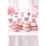 Charmira Store Kız Bebek Cupcake Süsü 10+2 Adet Pembe Baby Shower Diş Buğdayı Parti Seti