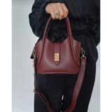 Charmlı Bordo Suni Deri Yavrulu El ve Omuz Çantası