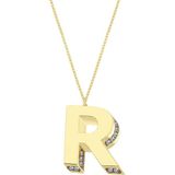 Charms Company Pırlantalı 3D R Harfli Kadın Altın Kolye - Gold - Standart
