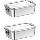 Chavin 2 Adet 304 Çelik 1100 ml Kilitli Yemek Meyve Et Buzdolabı Beslenme Saklama Kabı MT322-2 - 1,1 lt - Gri