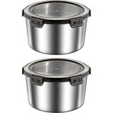 Chavin 2 Adet 304 Çelik 1100 ml Yuvarlak Yemek Meyve Et Buzdolabı Beslenme Saklama Kabı MT325-2 - 1,1 lt - Gri
