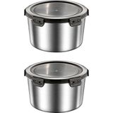 Chavin 2 Adet 304 Çelik 600 ml Yuvarlak Yemek Meyve Et Buzdolabı Beslenme Saklama Kabı MT324-2 - Gri