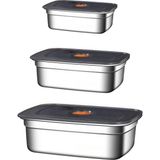 Chavin 3 Adet Çelik 850-1500-2200 ml Yemek Meyve Et Buzdolabı Beslenme Saklama Kabı - 1,2 lt - Gri
