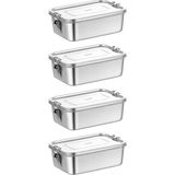 Chavin 4 Adet 304 Çelik 1100 ml Kilitli Yemek Meyve Et Buzdolabı Beslenme Saklama Kabı MT322-4 - 1,1 lt - Gri