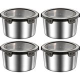 Chavin 4 Adet 304 Çelik 1100 ml Yuvarlak Yemek Meyve Et Buzdolabı Beslenme Saklama Kabı MT325-4 - 1,1 lt - Gri