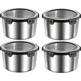 Chavin 4 Adet 304 Çelik 600 ml Yuvarlak Yemek Meyve Et Buzdolabı Beslenme Saklama Kabı MT324-4 - Gri