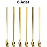Chavin 6 Adet Çelik 17 cm Gold Uzun Kahve ve Smoothie Karıştırma Kaşığı - Altın