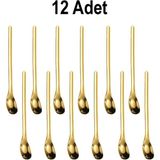 Chavin Çelik 12 Adet 15,5 cm Gold Kahve Latte Meyvesuyu Kokteyl Barmen Kaşığı