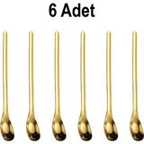 Chavin Çelik 6 Adet 15,5 cm Gold Kahve Latte Meyvesuyu Kokteyl Barmen Kaşığı
