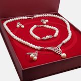 Chavin DS36 İnci Gümüş Küpe Bileklik Yüzük Takım Set Kolye