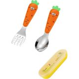 Chavin Paslanmaz Çelik Havuç Model Bebek Çocuk Kaşık ve Çatal Set CIN933TR Ergonomik Tasarım - Turuncu