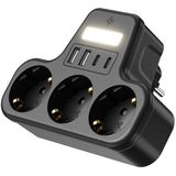 CHAYLAK LED Gece Işıklı 3680 W Çoklu Priz Adaptörü, 3'lü Priz, 2 USB ve 2 Type-C Giriş, Akım ve Kısa Devre Korumalı, Duvar Tipi Kompakt Şarj Adaptörü