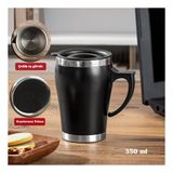 Chef Star Porsima 05667 Paslanmaz Çelik Kupa Sızdırmaz Çelik Termos Araç Termosu El Termosu Yalıtımlı Bardak 350ml -Siyah