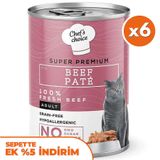 Chefs Choice Pate Beef Biftekli Tahılsız Ezme Kedi Yaş Maması 400 Gr x 6 Adet