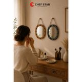 Chefstar 23X29 Cm Dekoratif Oval Duvar Aynası Asmalı Makyaj Ve Konsol Aynası