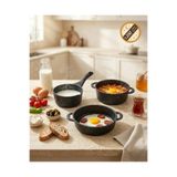 CHEFTİME 3'lü Granit Mini Tencere Seti 16 cm | Sütlük, Sosluk ve Kızartma Tenceresi